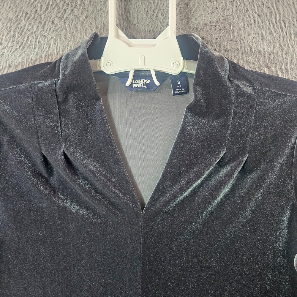 Lands' End Velvet Top‎ Blouse Women Small 6 8 Dark Gray Preppy Soft - Picture 3 of 11